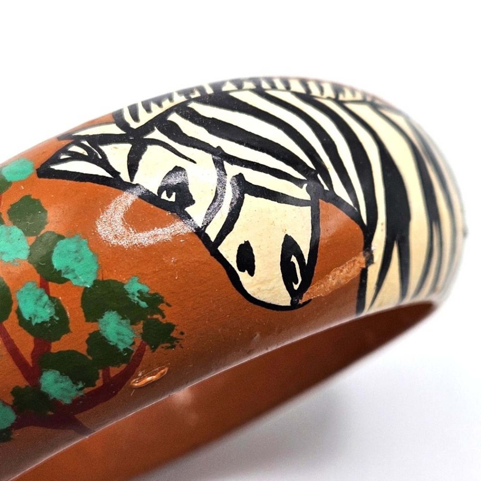 VINTAGE Hand-Painted Safari Zebra Wooden Wood Bangle Bracelet