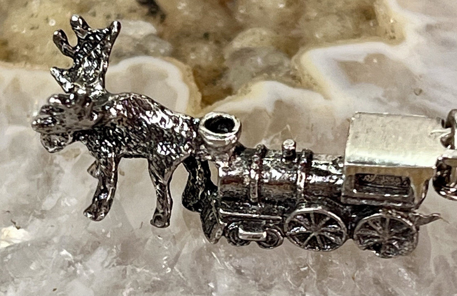 VTG 925 Alaska Souvenir 3D Moose & Locomotive Charm Sterling Silver Signed JP
