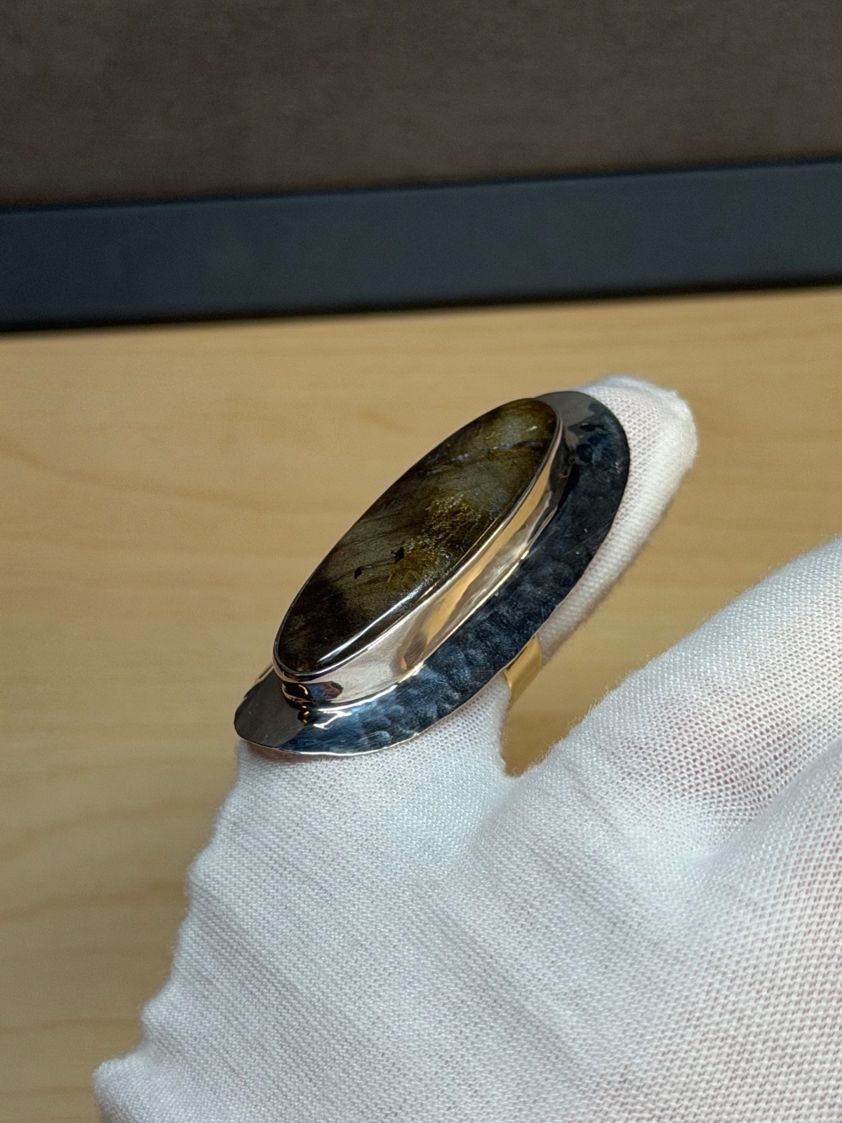 DOMINIQUE DINOUART DDD Mexico 925 Silver Labradorite Elongated Ring Sz 7.25 NEW