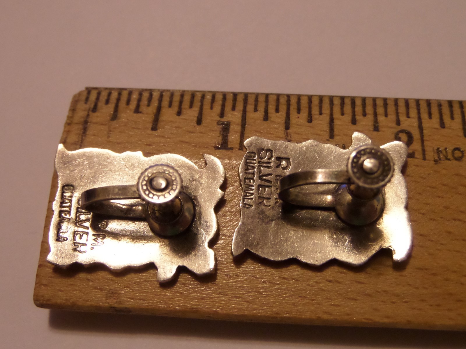 VINTAGE STERLING GUATEMALA SCREWBACK EARRINGS SIGNED R&M TESTED