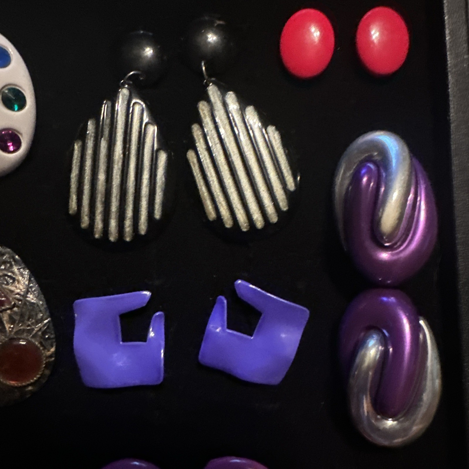 Vintage Costume Jewelry Lot Chunky Bold 80s Earrings Colorful Pop Retro Bold 1