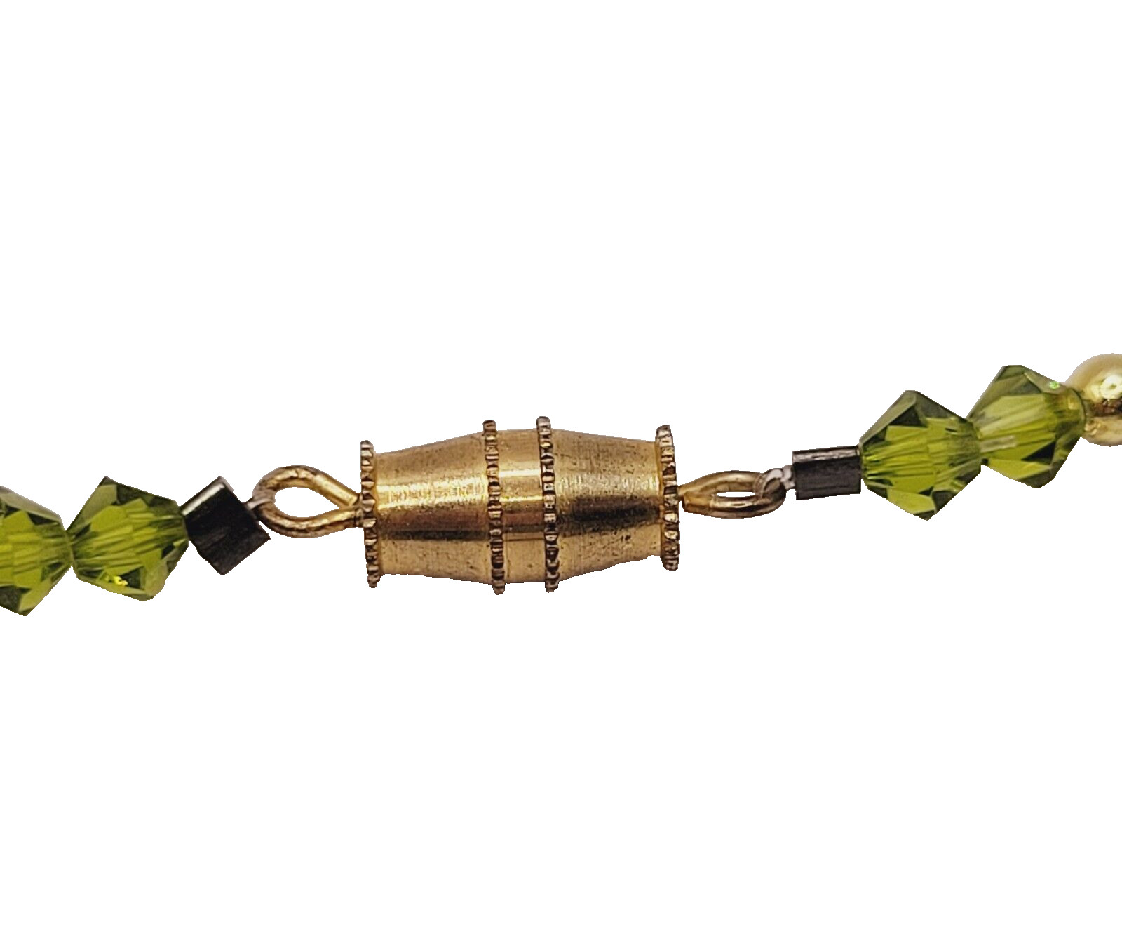 Green Art Glass Crystal Vintage Necklace Light & Dark Green Shades Gilded Beads