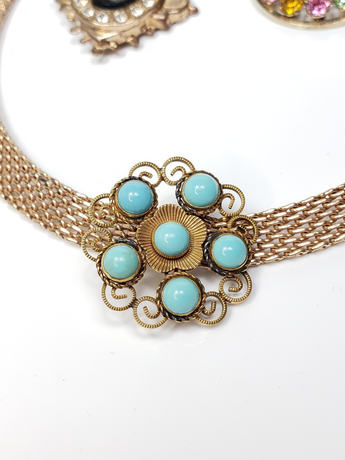 Antique Victorian Gold Filled Choker Watch Mesh Chain Necklace Bracelet Pin Lot