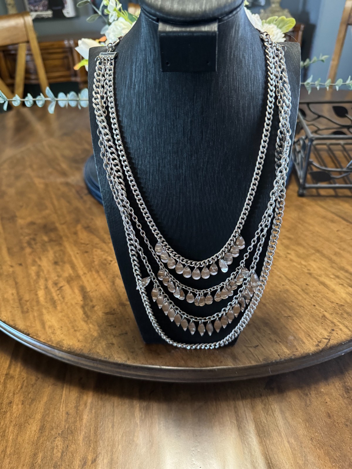 Y2K Vintage Silver Tone Fringe Multi-Layered Necklace 16″-20″ with extender