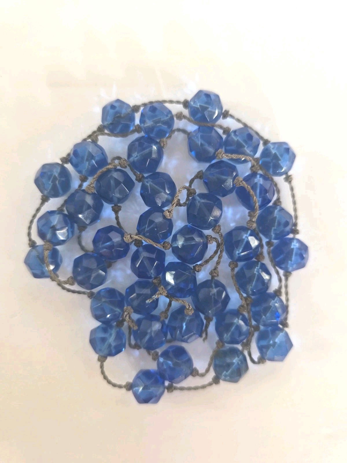 Vtg Blue Crystal Faceted Fire Polished Glass Hand Knotted Beads Czech 44 Inches