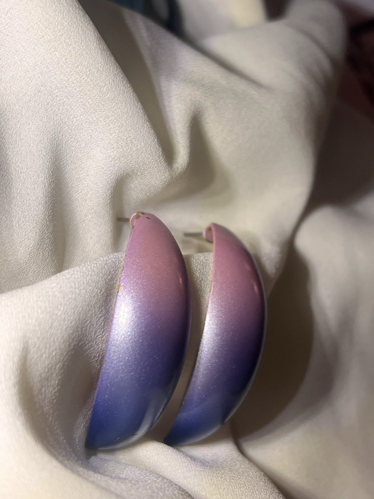 Vintage 80S Hombre, Pink Purple And Blue Retro Statement Earrings