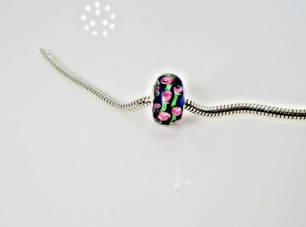 IBB Murano Glass Blue Pink Flower Charm Only for Bracelet