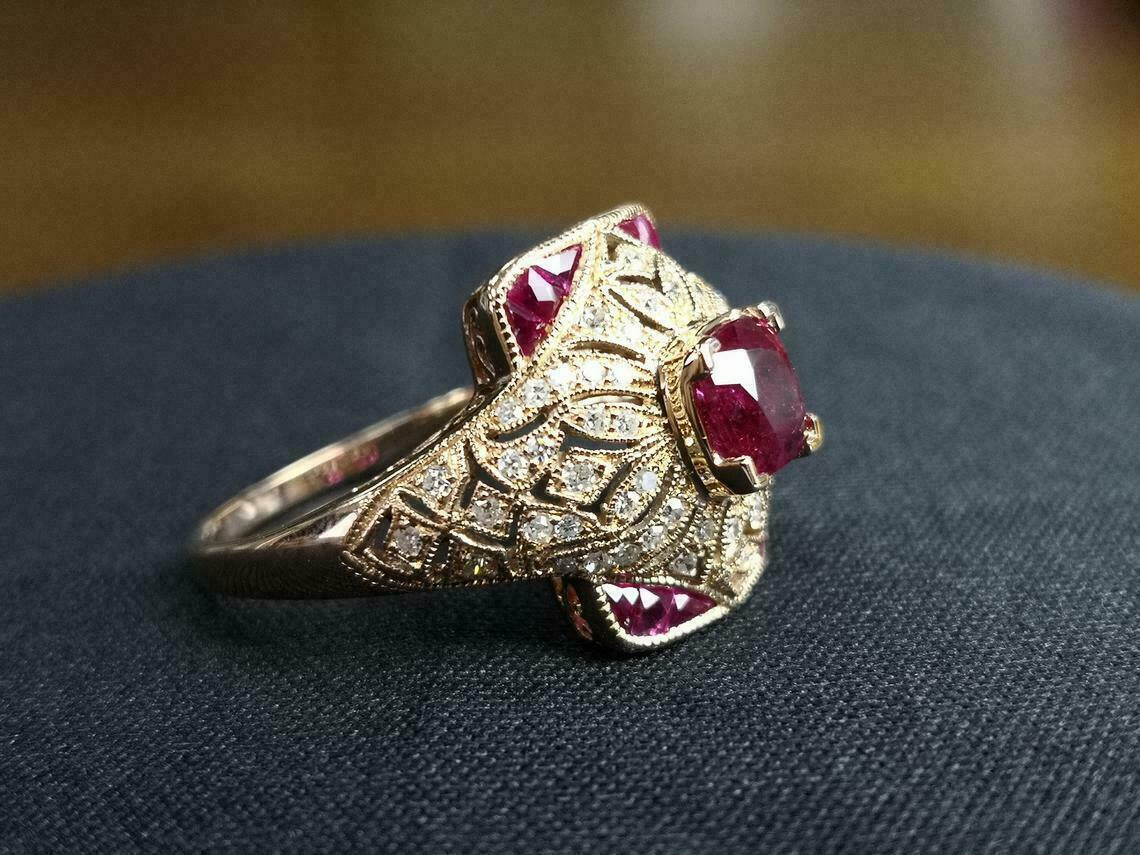 2.00 Ct Art Deco Style Red Ruby & Lab Created Diamond Engagement Ring 925 Silver