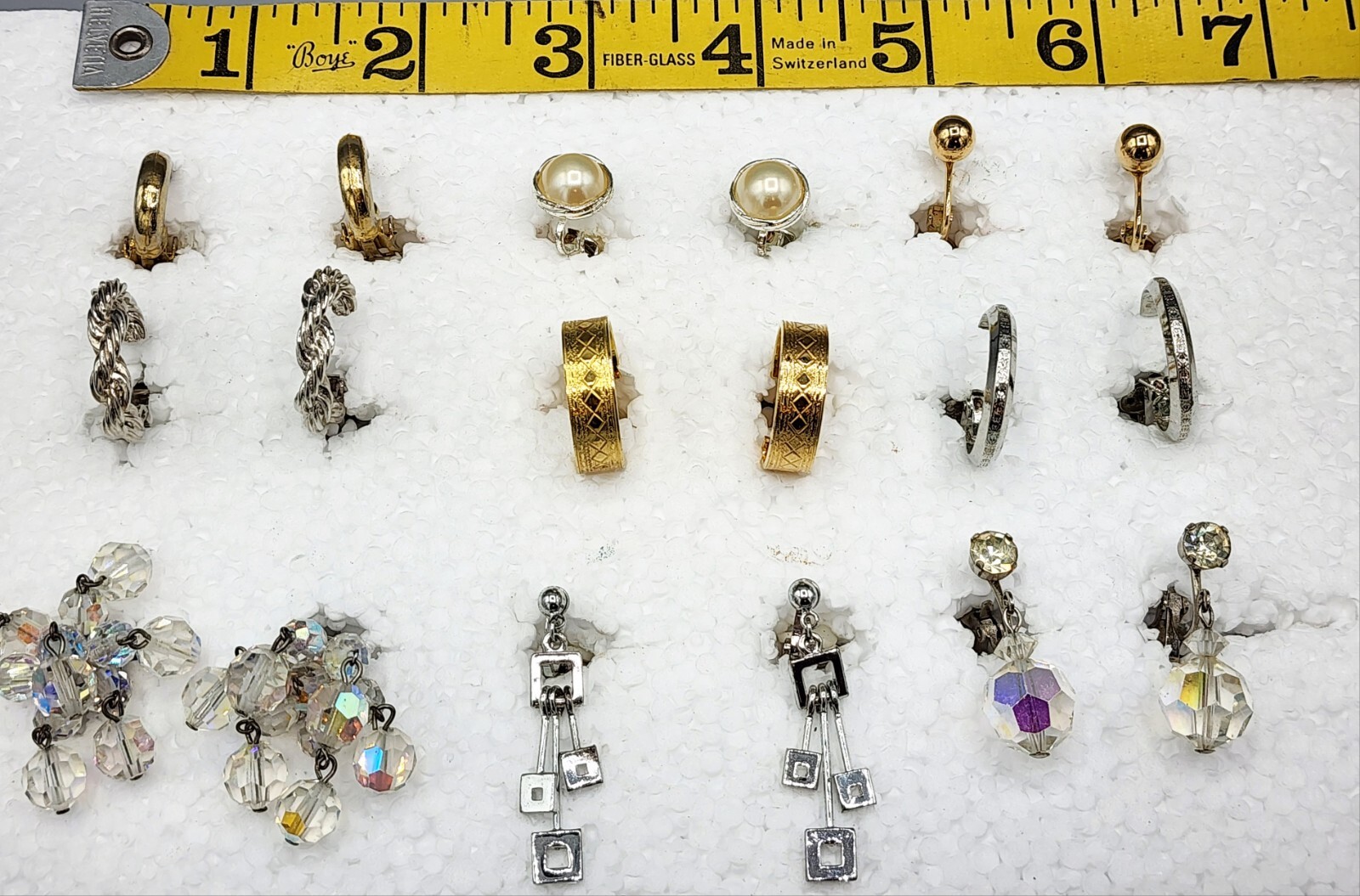 Lot 9 Prs Vtg Mid Century Clip Earrings Napier Dangle Gol/Silver Tone AB Crystal