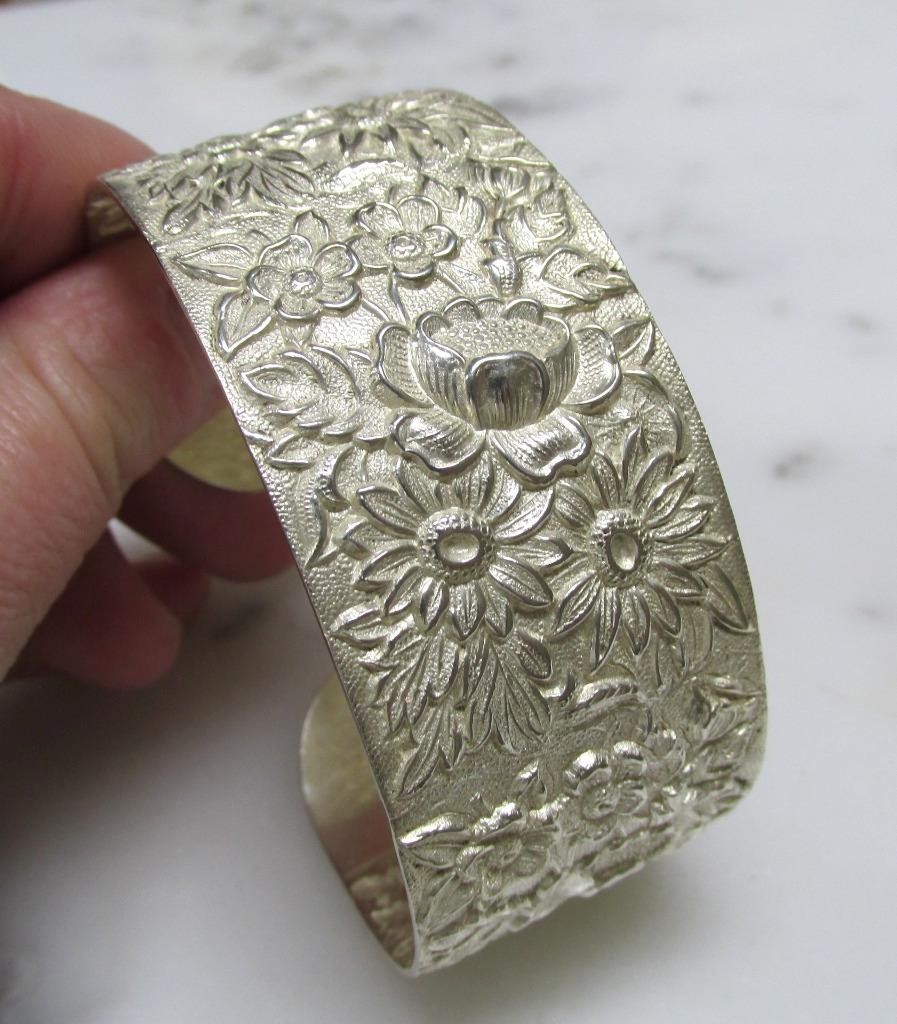 S.Kirk & Son Floral Design Sterling Silver Cuff Bracelet ~ 44g ~ 13-A755