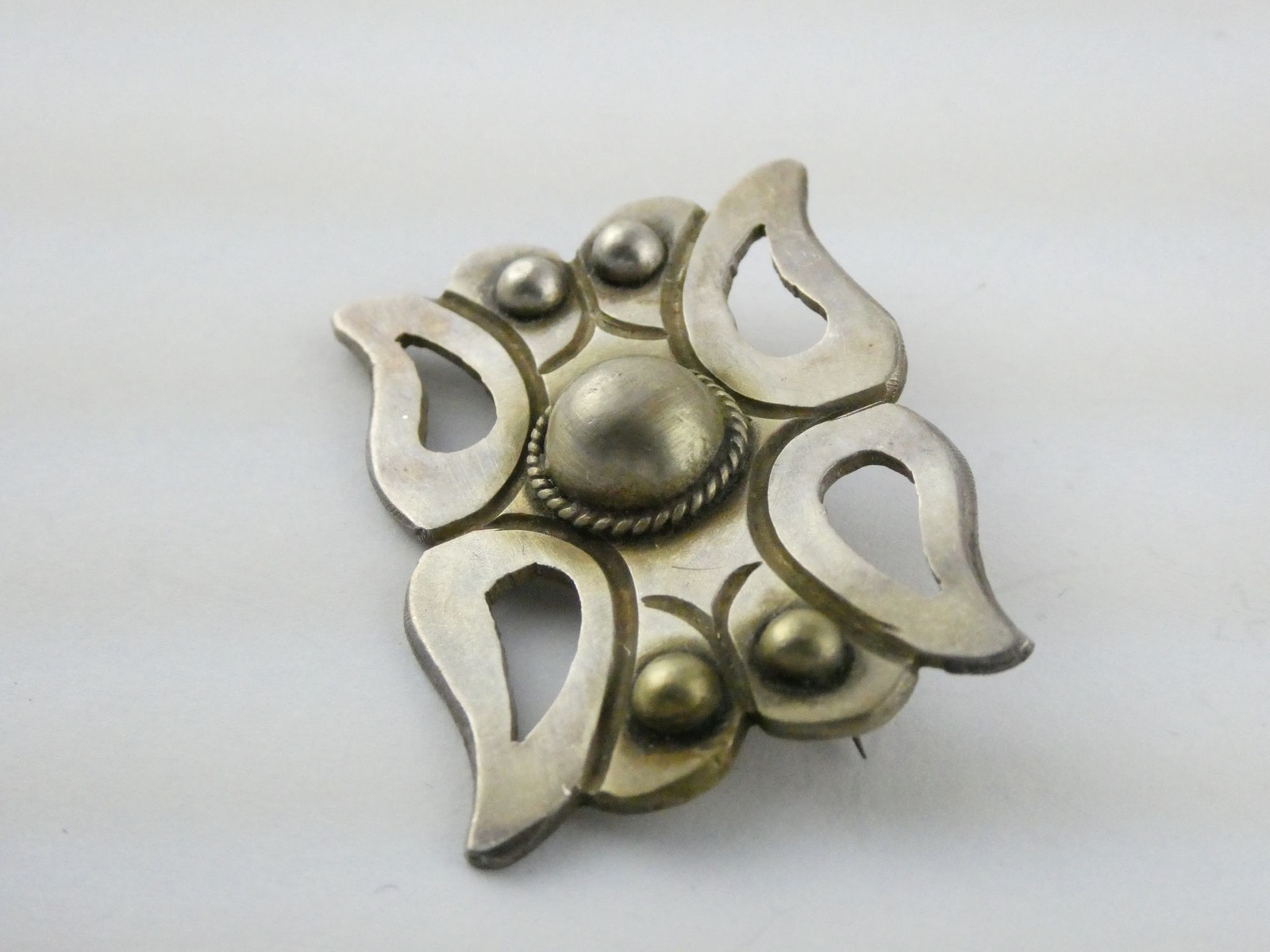 Antique Mexico Taxco 980 Sterling Silver Modernist Brooch Shapes Pin 12.4g 1.5In