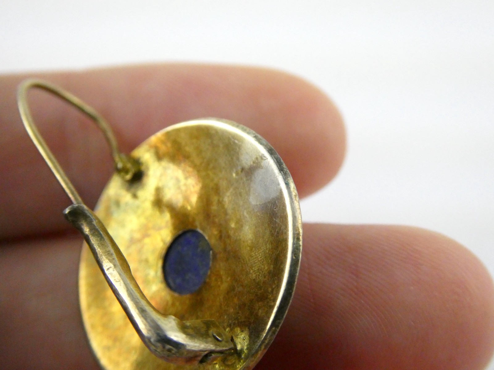 Vintage Gilt Sterling Silver Scroll Motif Lapis Lazuli Hook Earrings 7.3g 1.25In