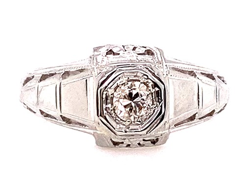 Art Deco Diamond Engagement Ring Mined .12ct Old European Cut 1930’s Antique