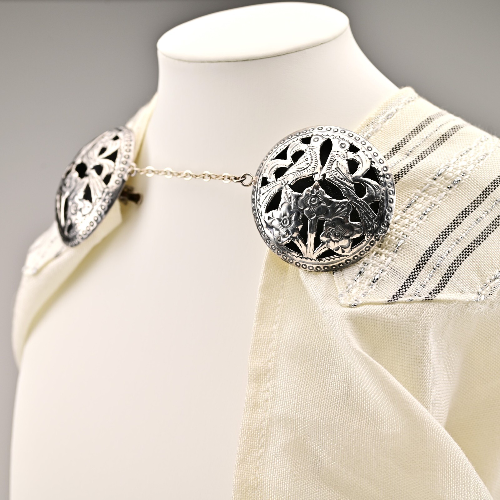 RACHEL GERA Original Vintage Signed Sterling Silver Brooch Double Dress Clips