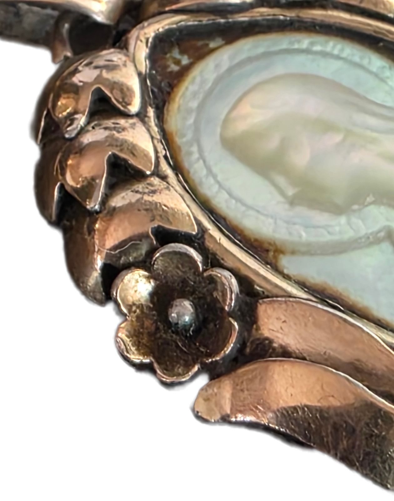 Antique Silver-Gilt Devotional Pendant with Mother-of-Pearl Madonna, c. 1890