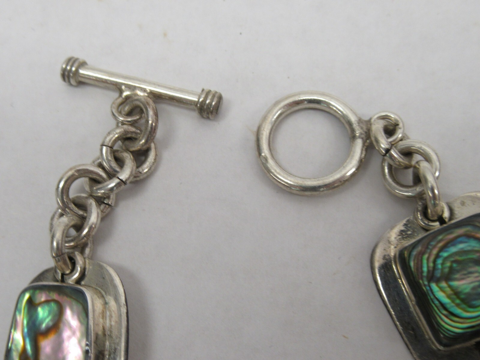 Signed ATI Mexico Sterling Silver , Shell Link bracelet 7.5″