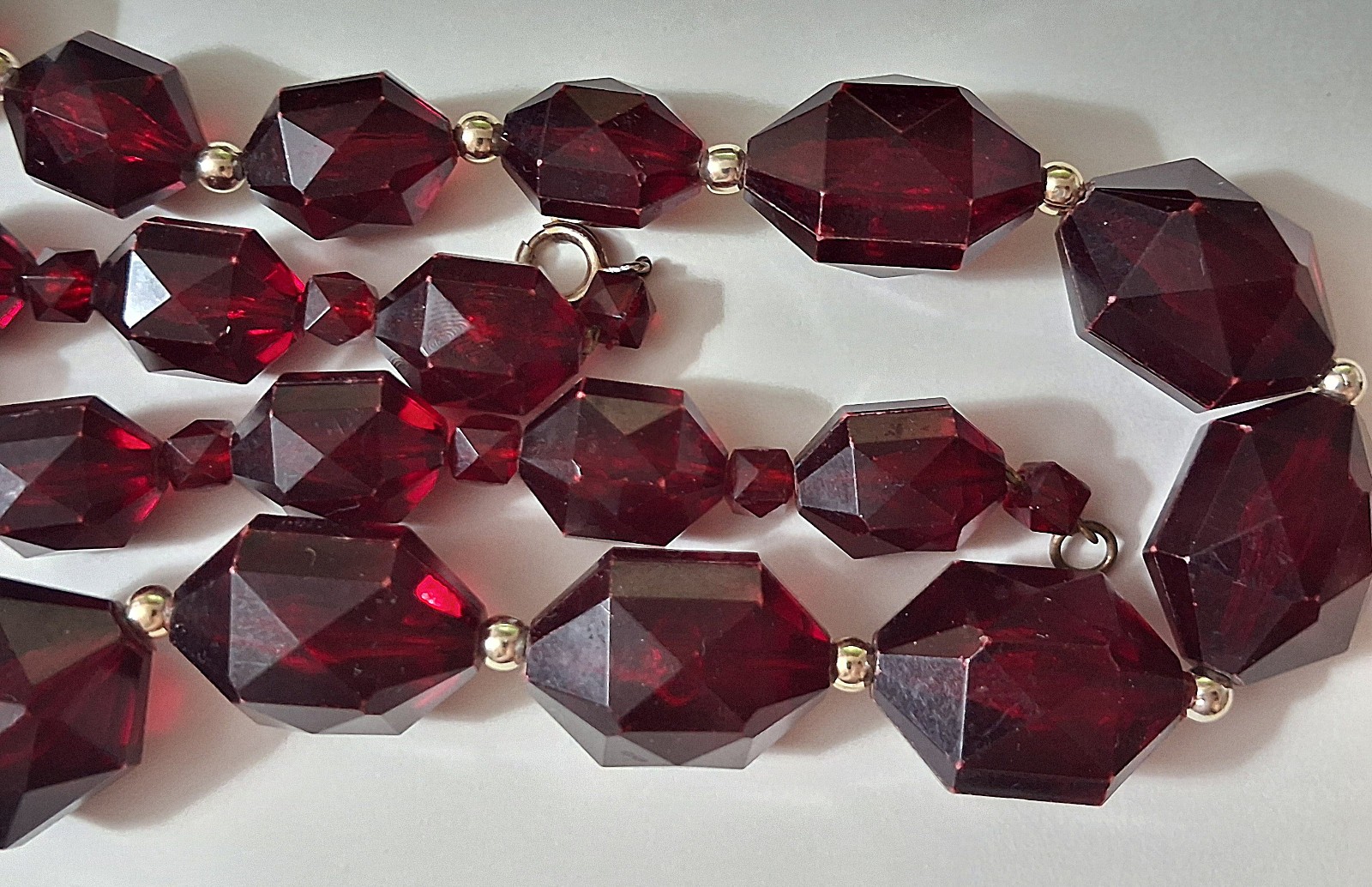 Vintage Ruby Red Plastic Faceted Graduated Bead Necklace 24 inch