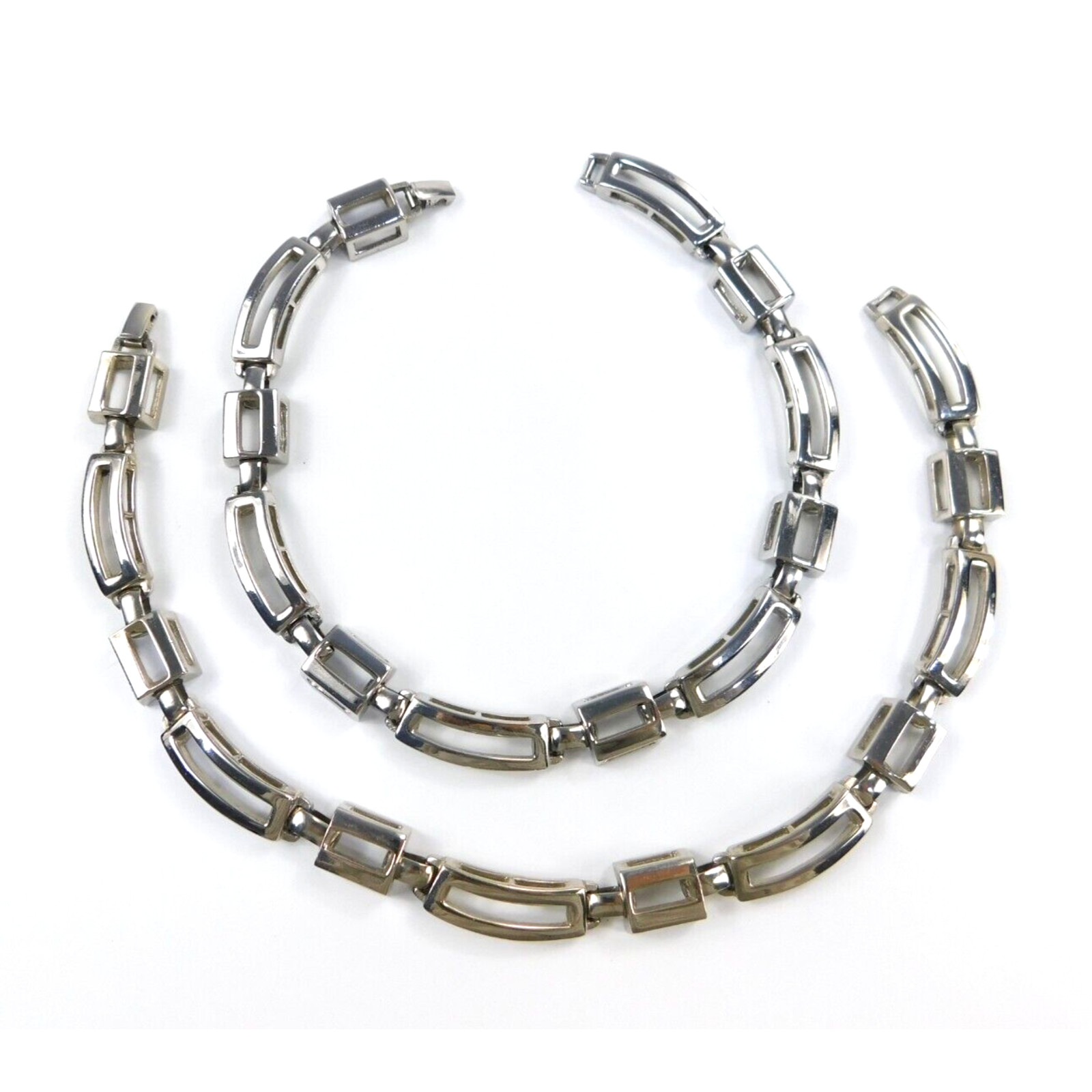 Vintage Lucien Piccard Silver Tone Convertible Necklaces Modernist Square Link