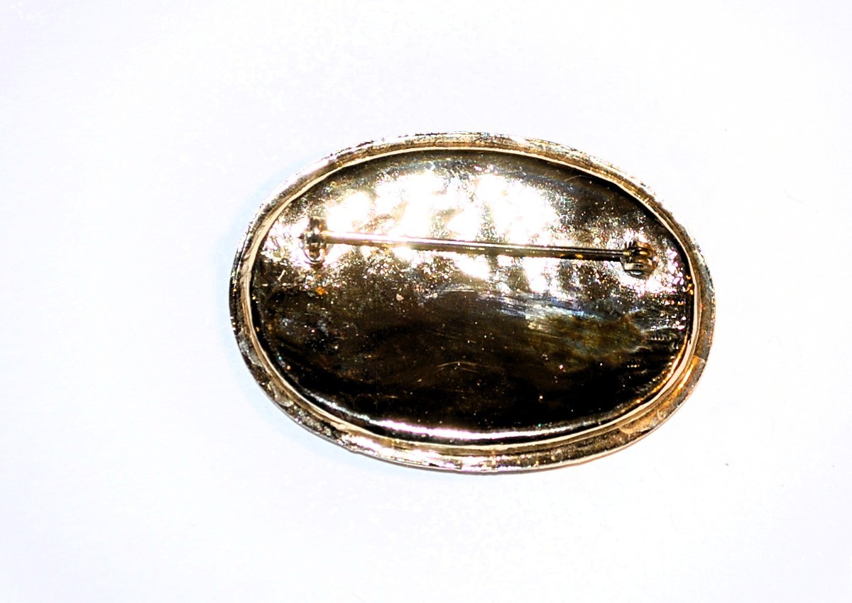 Vintage Leopard Print Faux Fur & Gold Tone Metal Oval Fashion Brooch Pin *MCM*