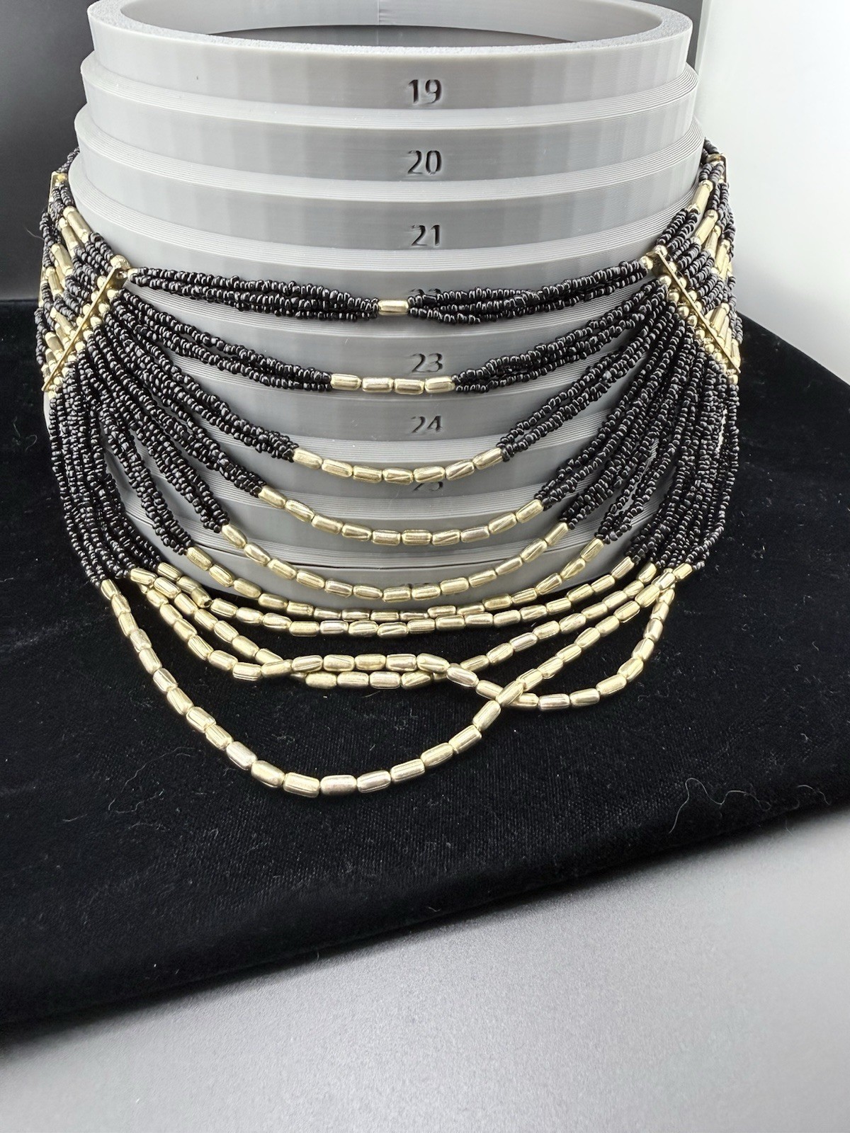 Vintage Black & Gold Multi-Strand Seed Beaded Statement Necklace – Stunning!