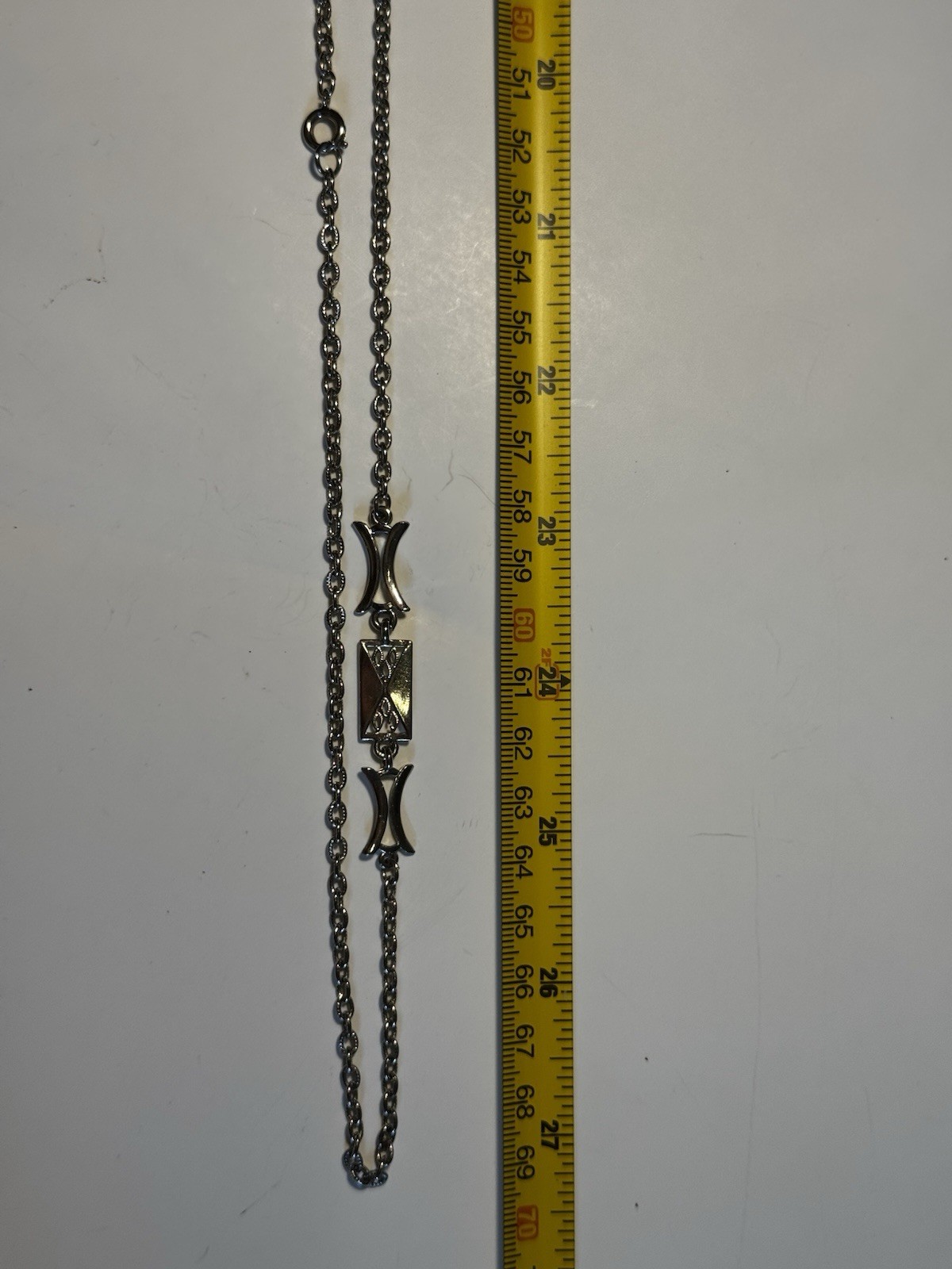 Vintage Modernist Art Deco Detail Silver Link Chain Necklace 27 Inches Long
