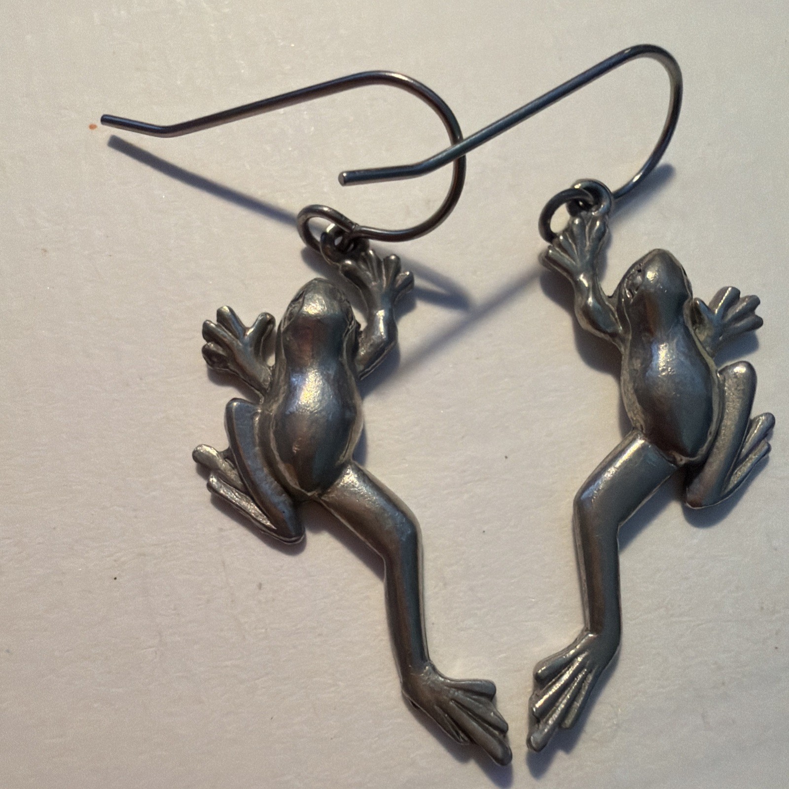 Jim Clift Pewter french Hook jumping tree frog drop dangle Pierced Earrings