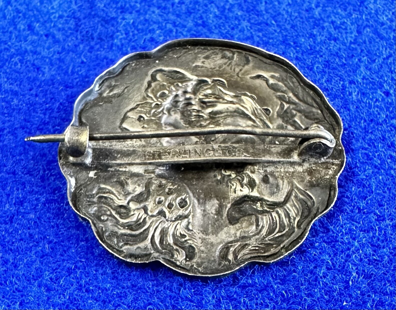 Art Nouveau Brooch Sterling Top Lady’s Portrait With Totally Original Hook Clasp