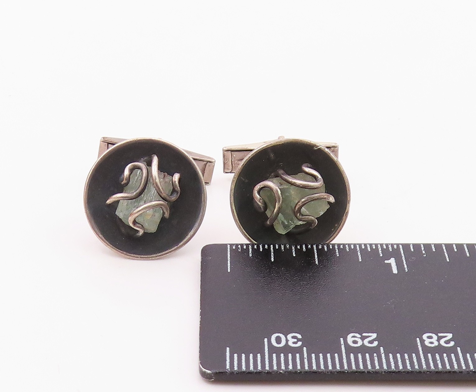 925 Sterling Silver Vintage Wire Wrapped Quartz Round Cuff Links TR1825