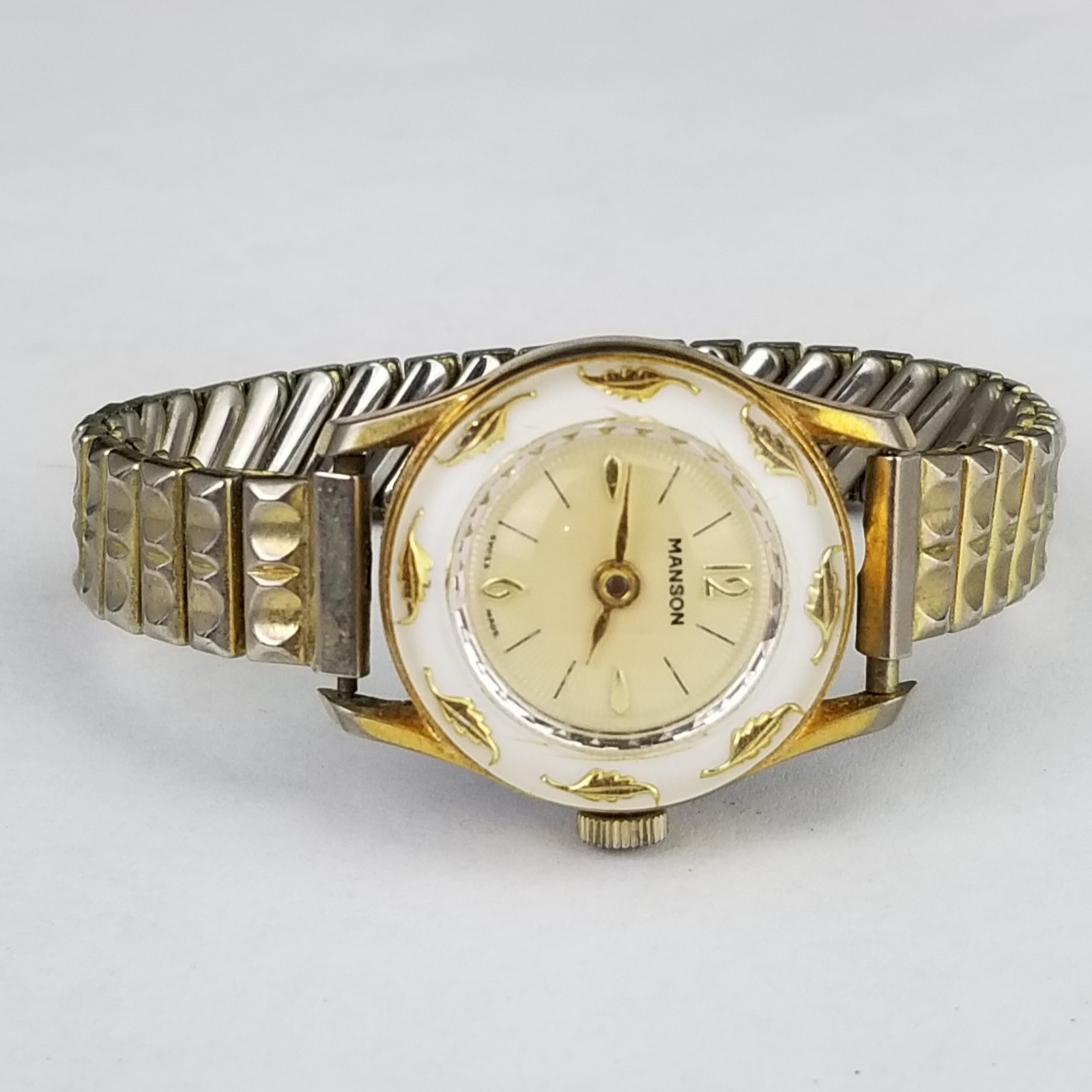 Vintage Manson hand wind womens ladies watch gold tone WORKING diamond tooled