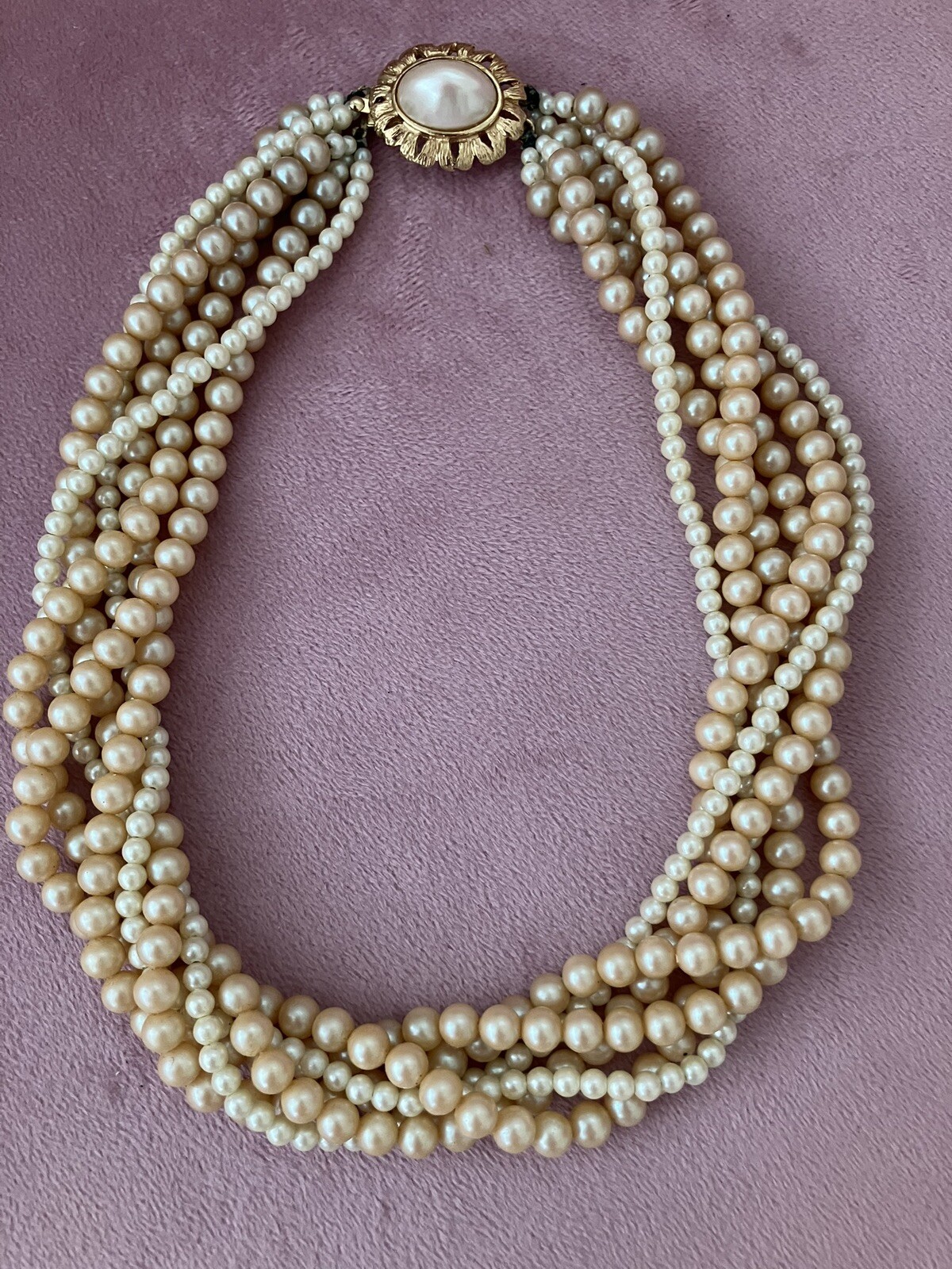 STUNNING! Vintage Signed Gay Boyer 6 Multi Strand Faux Pearl Necklace 16”