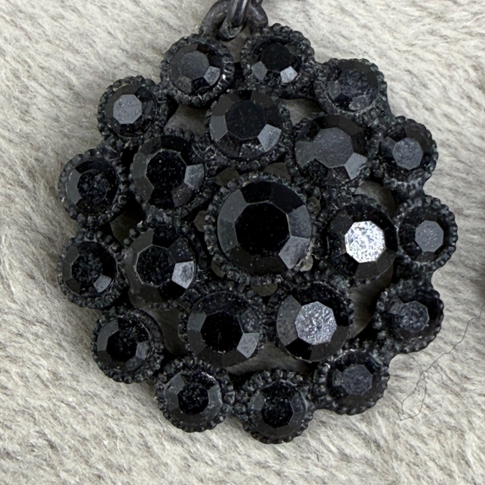 Vintage Pierced Earrings Black Enamel Rhinestone