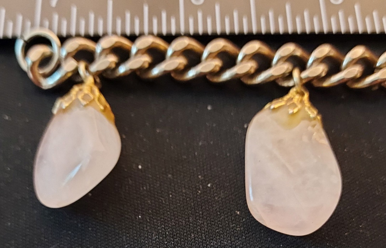 Vintage 7 Inch Rose Quartz and Metal Bracelet – Four Large Stones – STUNNING!