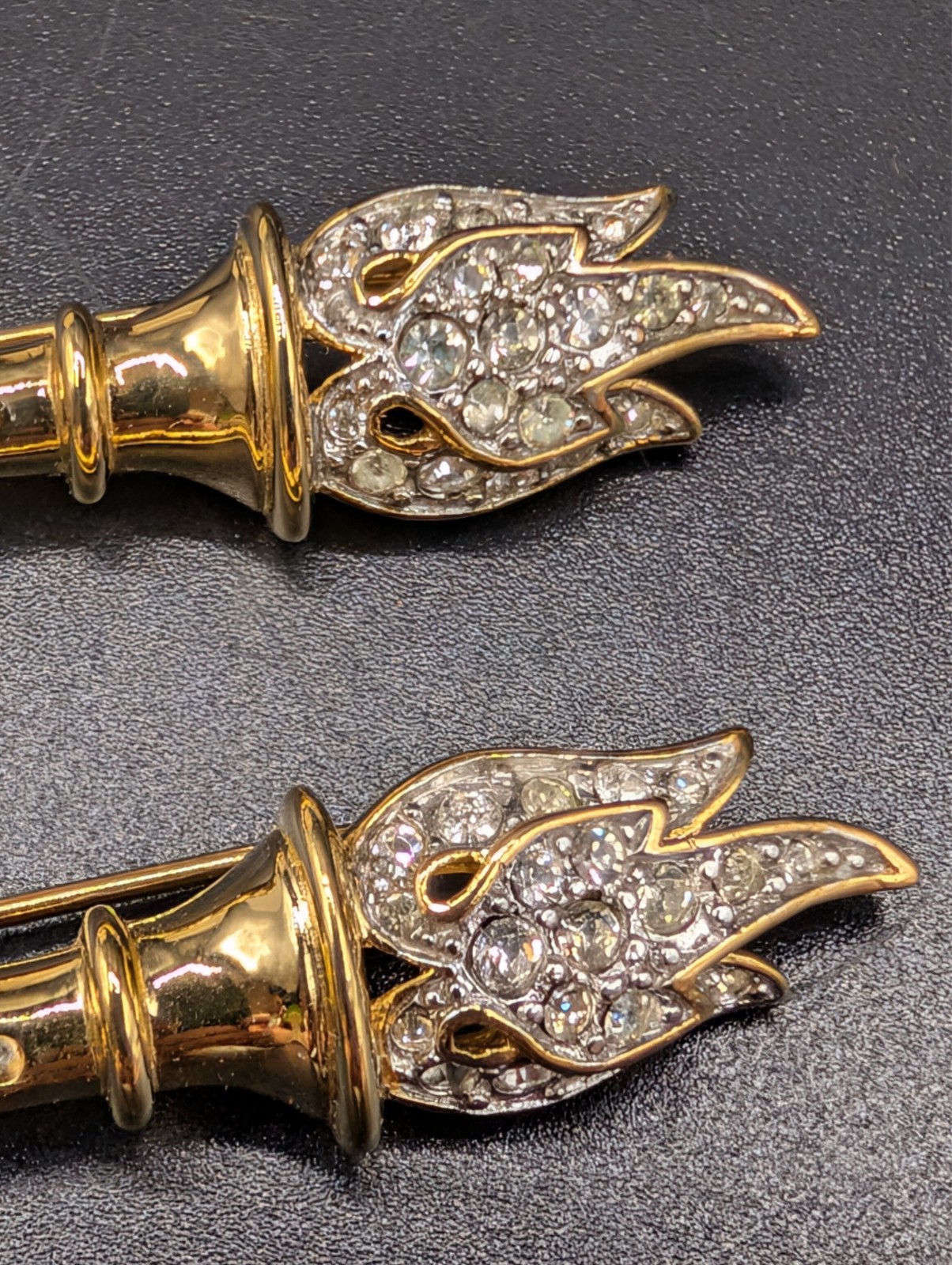 Vintage Trifari Collectibles Twin Torch Brooches Missing One Rhinestone