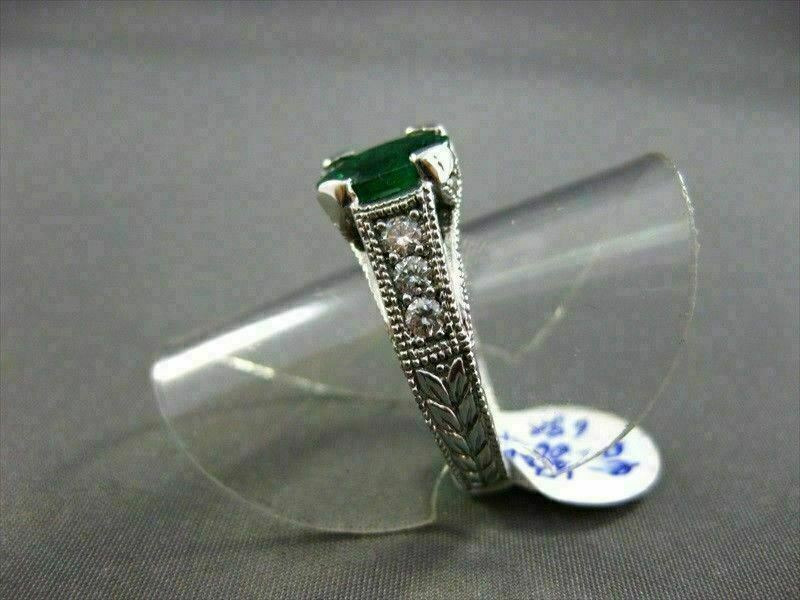 ESTATE 2.18CT DIAMOND & AAA COLOMBIAN EMERALD 14KT WHITE GOLD 3D ENGAGEMENT RING