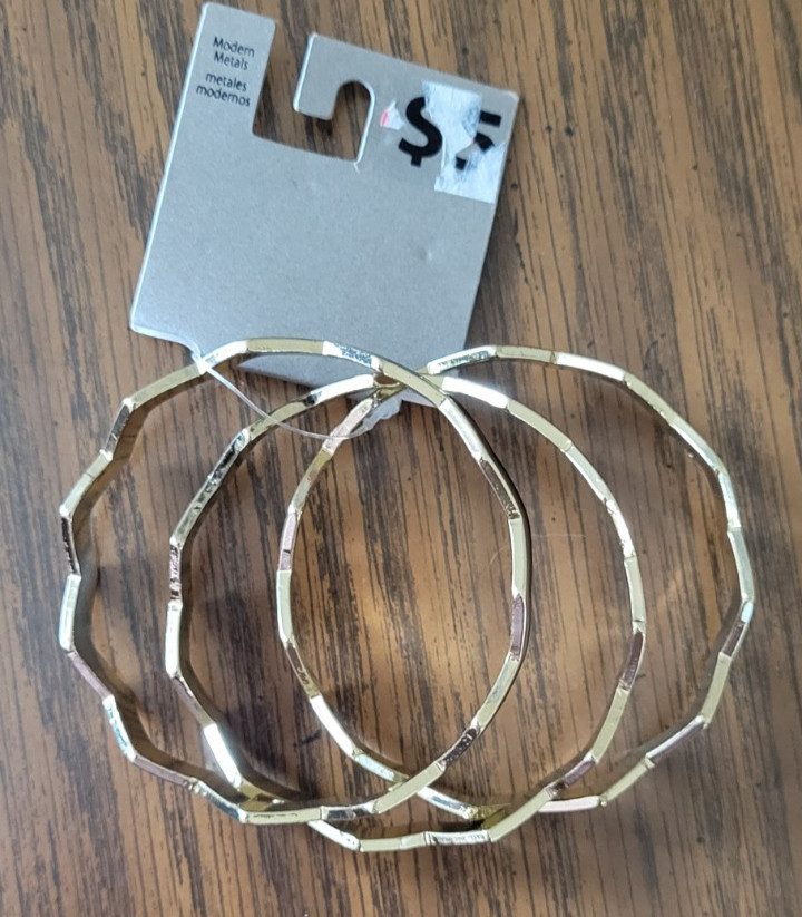 Y2K Womens 3 Bangles Bracelets Black Gold Tone Metal Punk Retro Goth Slip On NEW