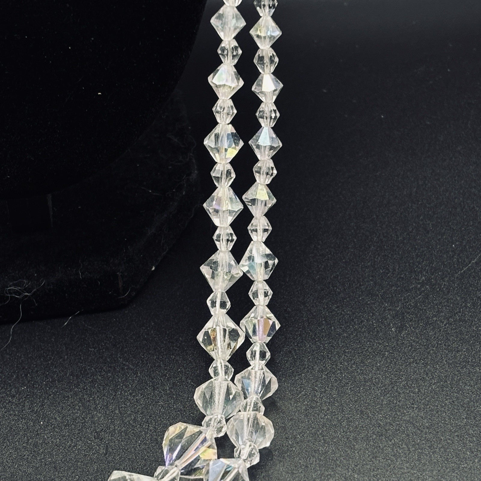 Double Strand Aurora Borealis Faceted Bicone Crystal Graduated Necklace 27” VTG