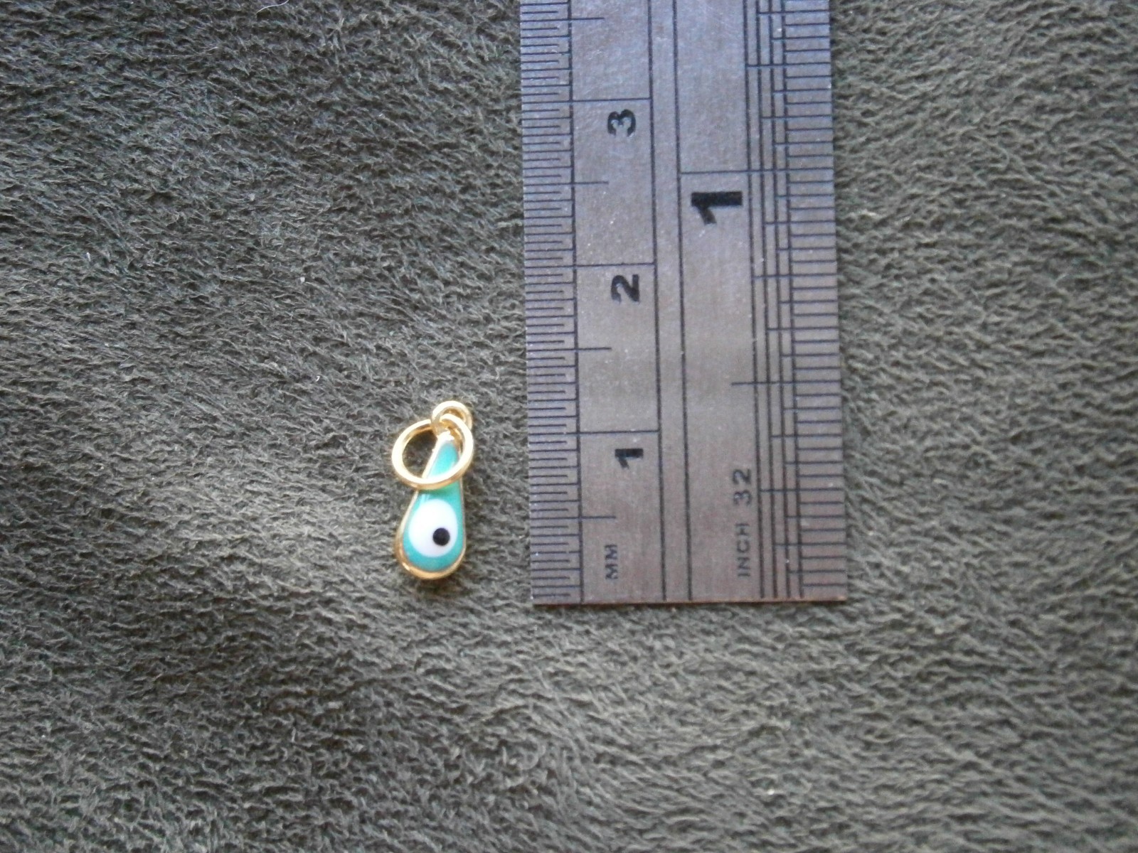 TINY Teal Green Evil Eye Amulet Vintage Goldtone & Glass Bead Charm Pendant