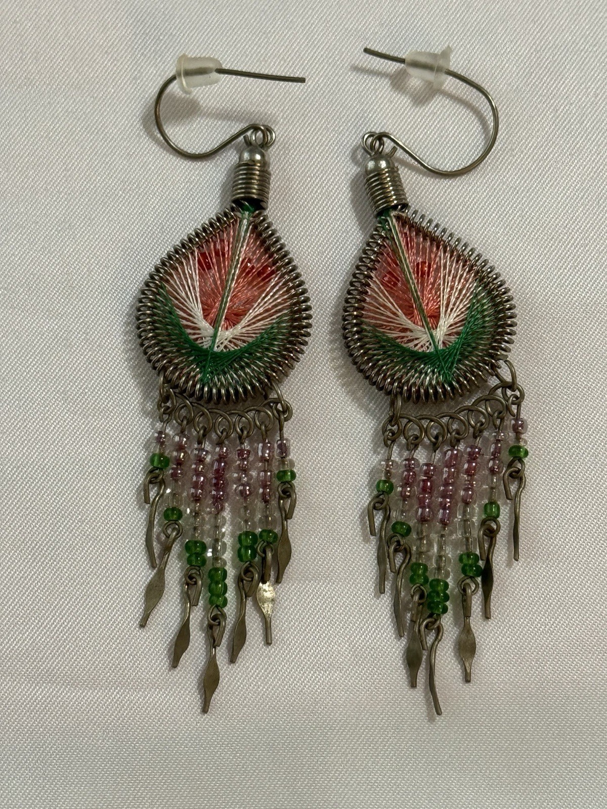 Vintage Y2K 2000s Chandelier Earrings Teardrop Dangle Pierced Beaded Boho Native