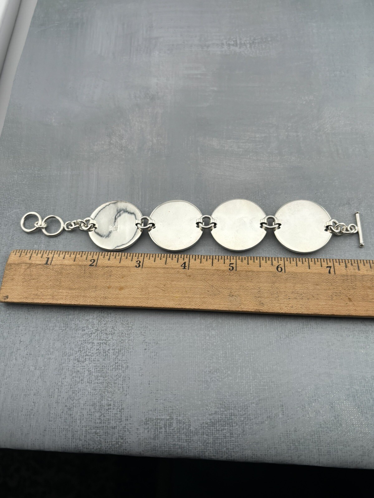 47g ATI Mexico .925 Sterling Silver Station Disc Toggle Bracelet Adjustable 7.75