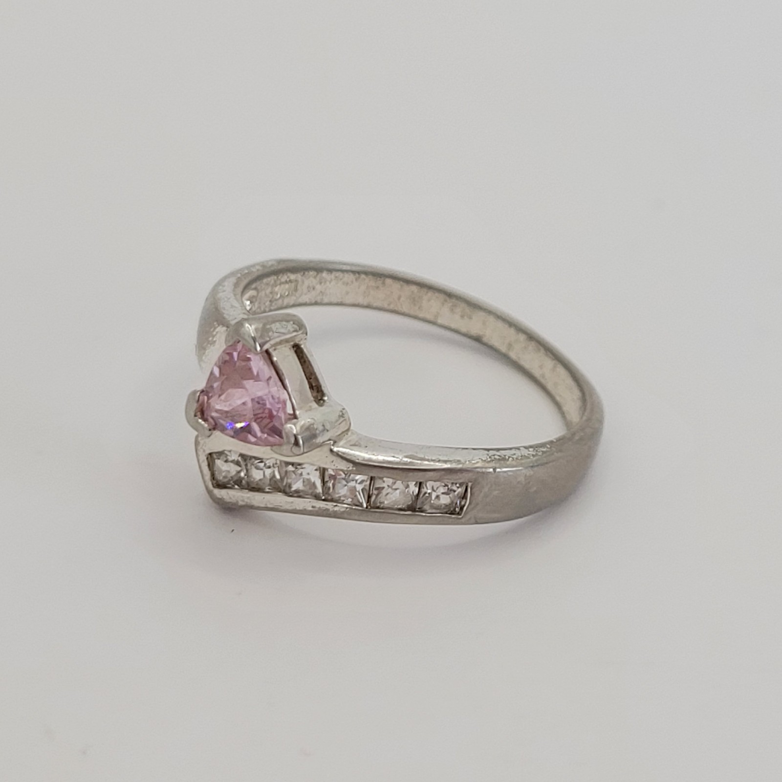 Vintage IBB 925 Sterling Silver Trillion Cut Pink CZ Bypass Ring Size 6.75