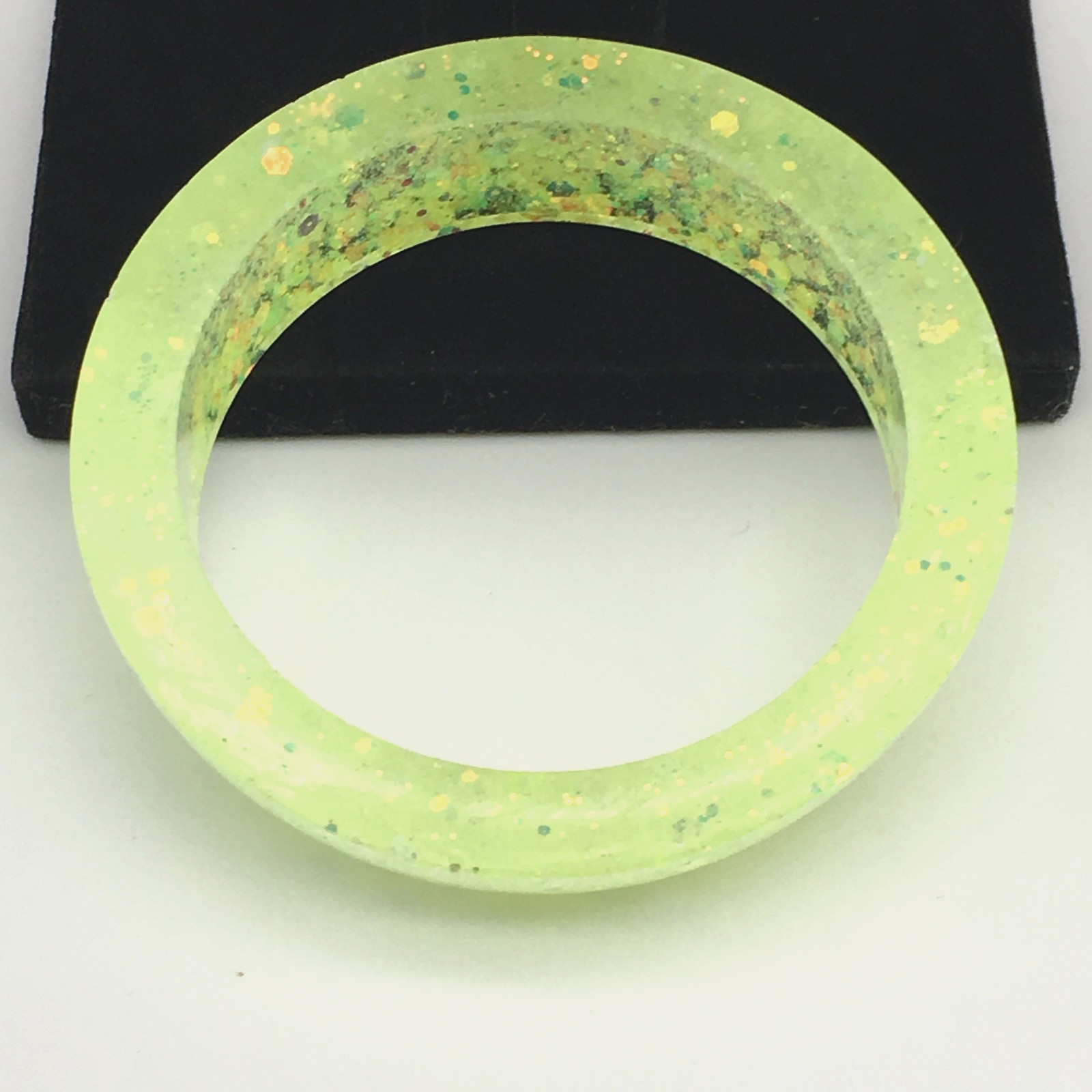 Artisan Bright Lemon Lime Gold & Green Glitter Tapered Lucite Bangle Bracelet