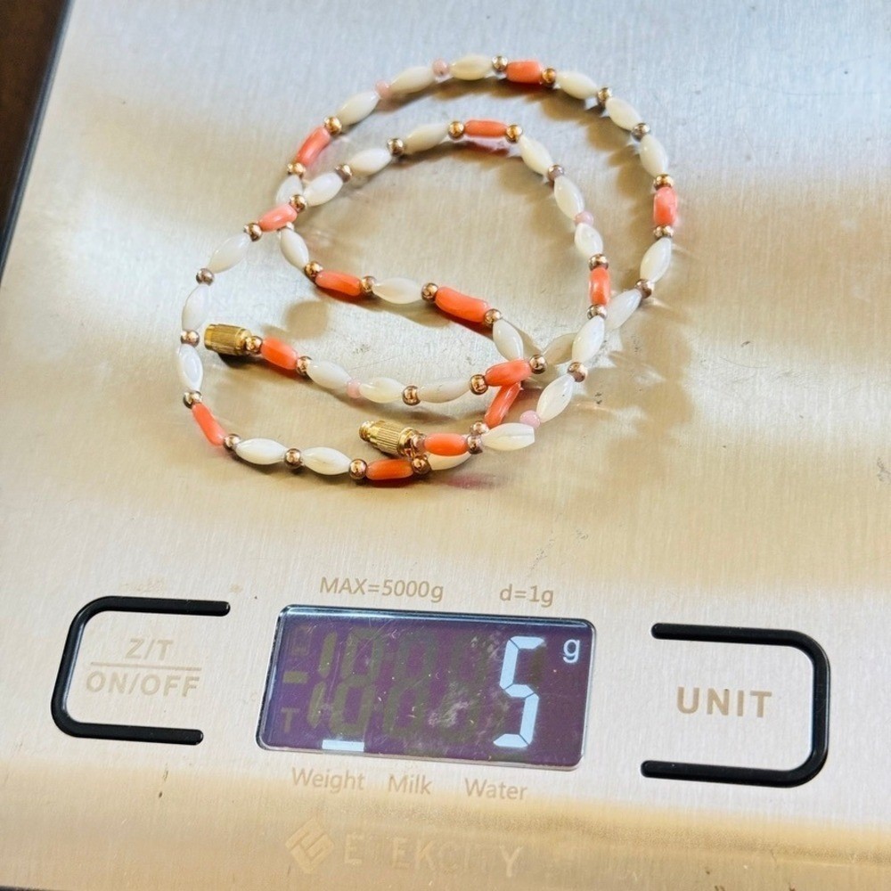 VTG Estate Mother of pearl pink Coral Necklace Beaded natural genuine Beads 16″