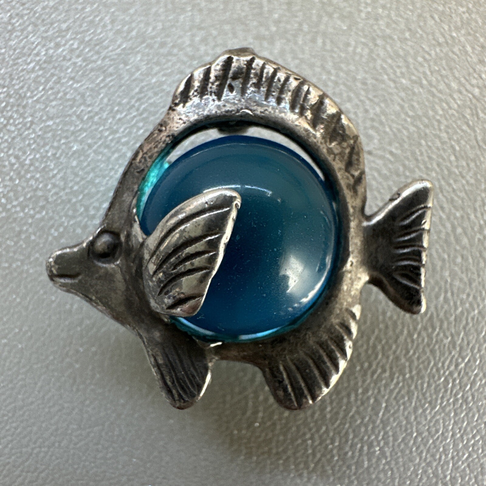 🐠Cute!! Blue Glass Vintage Angelfish Slide Pendant 925 Sterling Silver