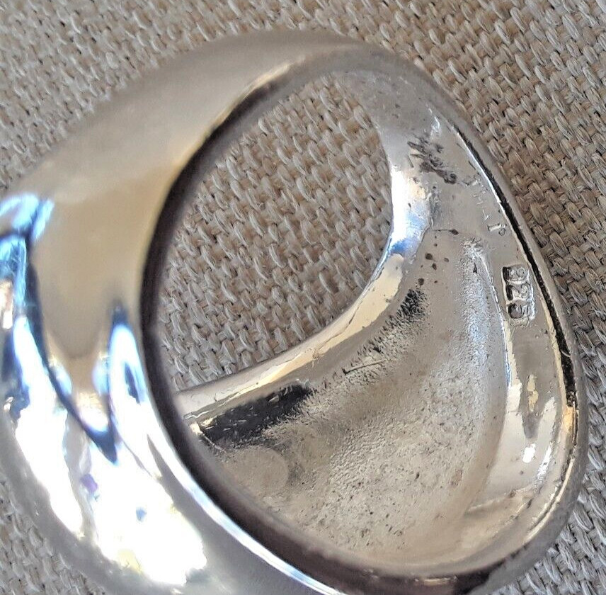 Ham Thai Signed 925 Sterling Silver Vintage Modernist Dome Ring Size 17.5mm
