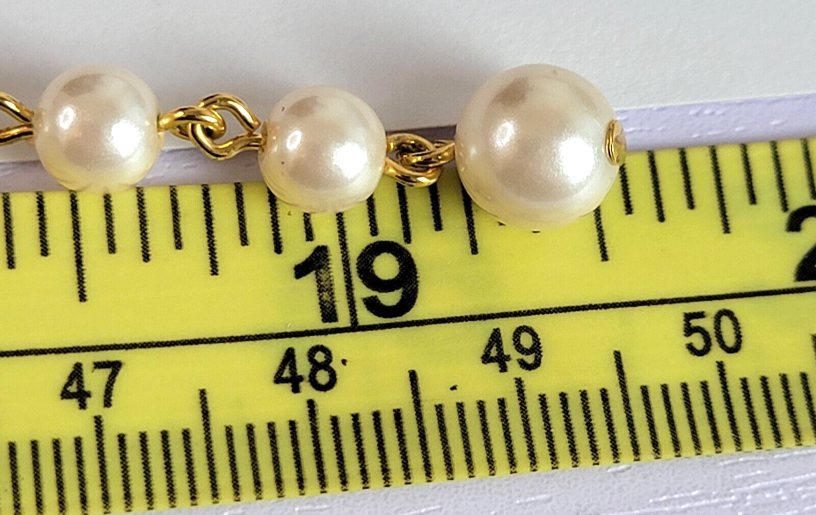 Gold Tone Chain Wrapped Faux-Pearl Necklace 19 Inch Cream Color Hook Clasp