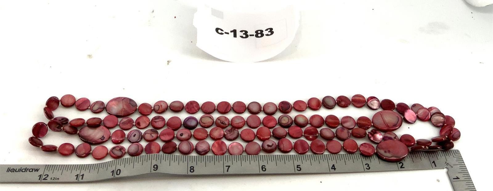 Vintage Shell Discs Flapper Necklace Red Iridescent Long Knotted Bead Strand
