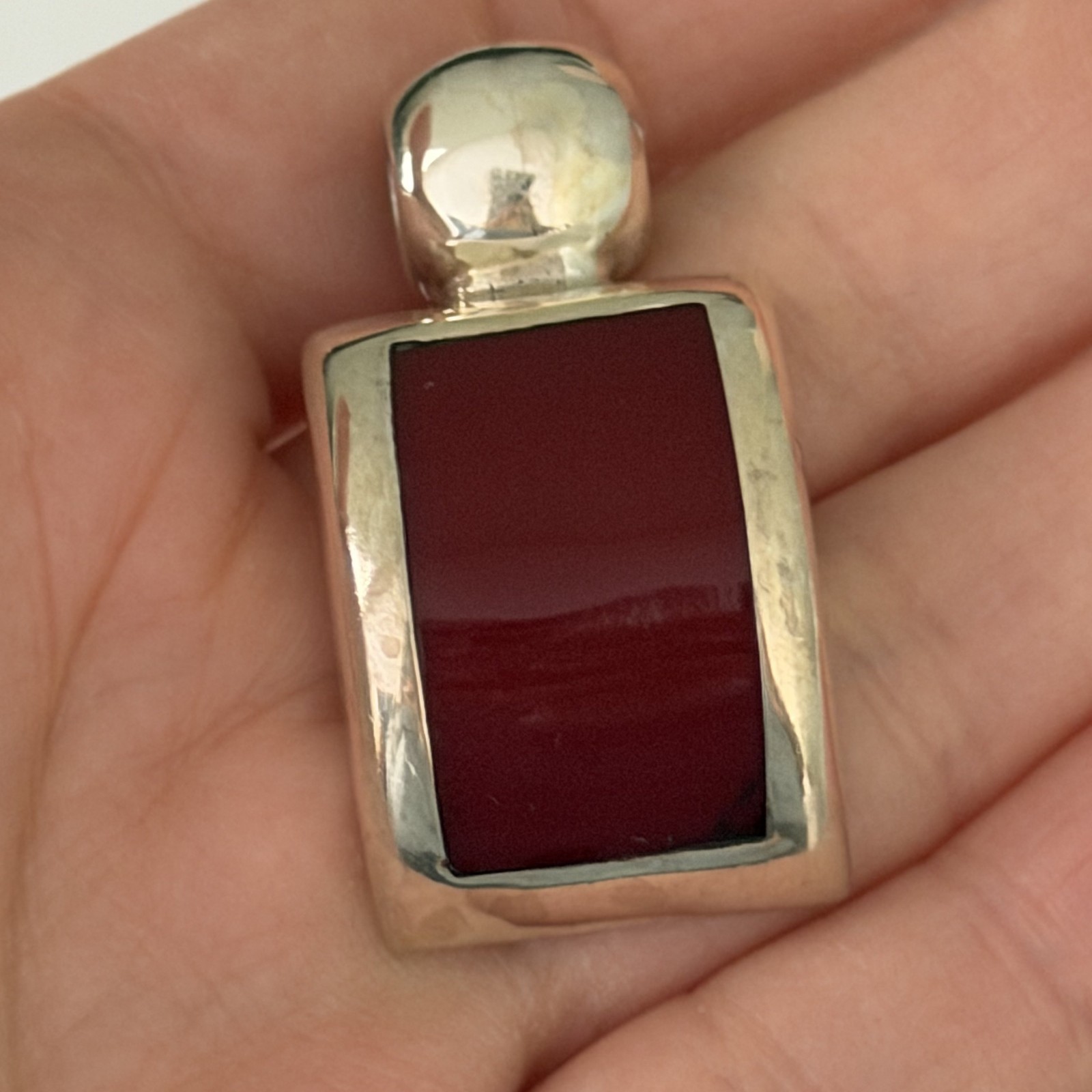 Vintage ATI Mexico 925 Sterling Silver Red Jasper Chunky Modernist Pendant