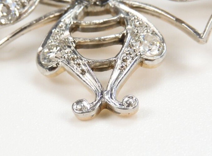 Antique Diamond Butterfly Pin Brooch Pendant Platinum 14KY EGL USA 1.53 x 1.22″