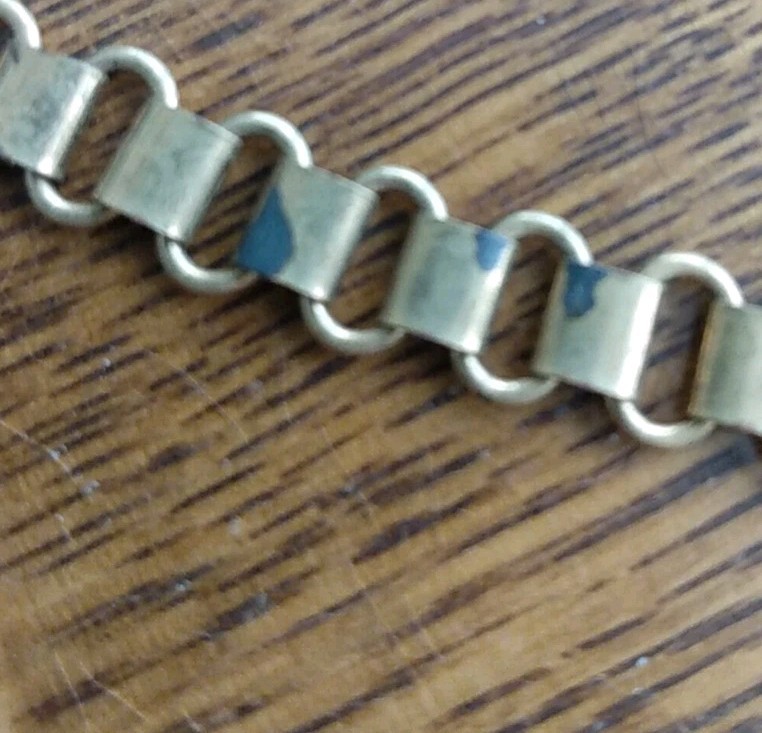 Antique Brass Bookchain Necklace 16 Inches Wide Flower Embossed Clasp