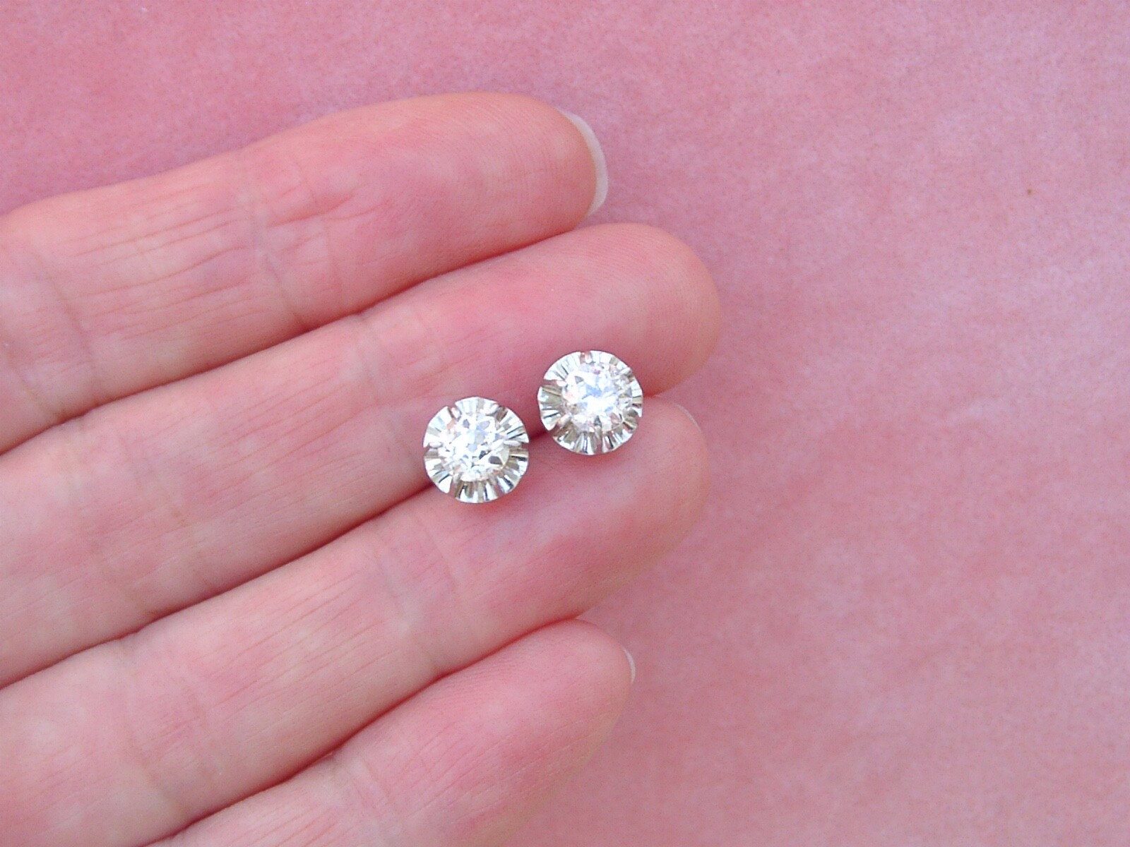 ANTIQUE 1.20ctw MINE DIAMOND 8 mm BALLERINA SETTING PLATINUM STUD EARRINGS 1930